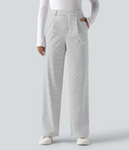 High Waisted Straight Leg Stripe Work Trousers with Pockets — Zebra Ripple — view 3