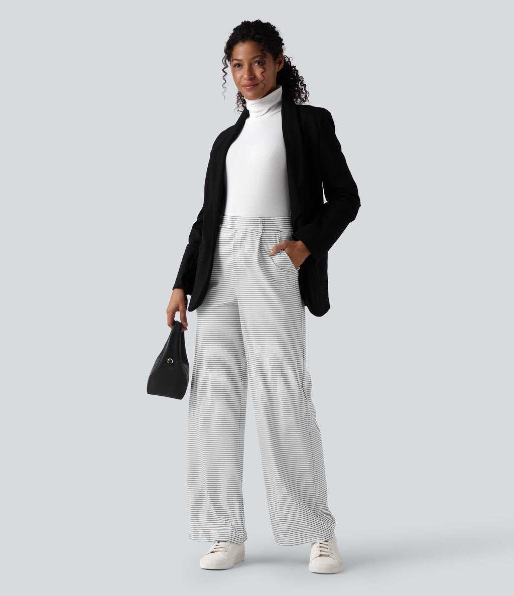 High Waisted Straight Leg Stripe Work Trousers with Pockets — Zebra Ripple — view 6