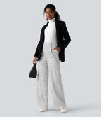 High Waisted Straight Leg Stripe Work Trousers with Pockets — Zebra Ripple — view 6