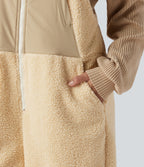 Adjustable Straps Casual Sherpa Dungarees with Pockets — Shortbread — view 6