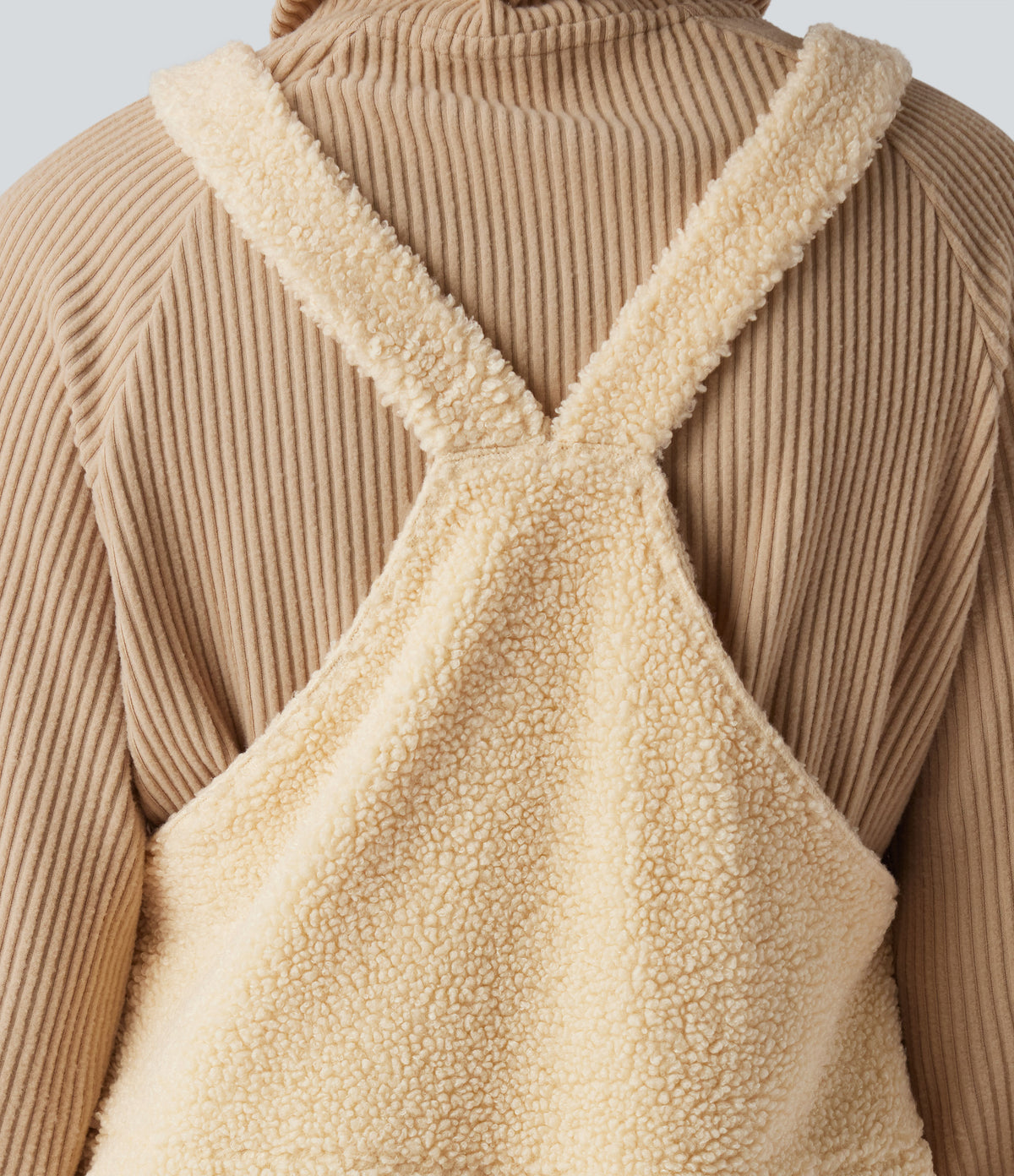 Adjustable Straps Casual Sherpa Dungarees with Pockets — Shortbread — view 5