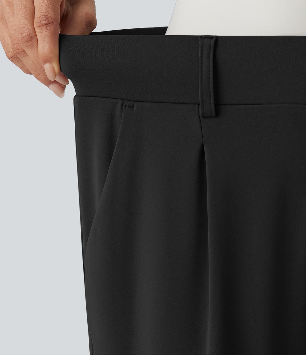 High Waisted Tapered Work Trousers with Pockets — Black — view 6