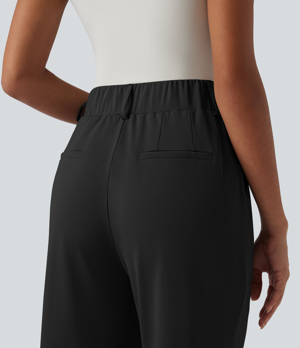 High Waisted Tapered Work Trousers with Pockets — Black — view 5