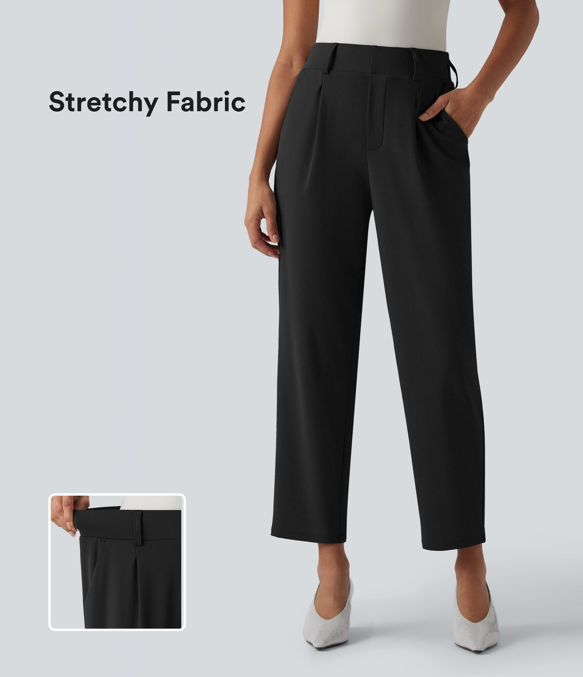 High Waisted Tapered Work Trousers with Pockets — Black — view 1