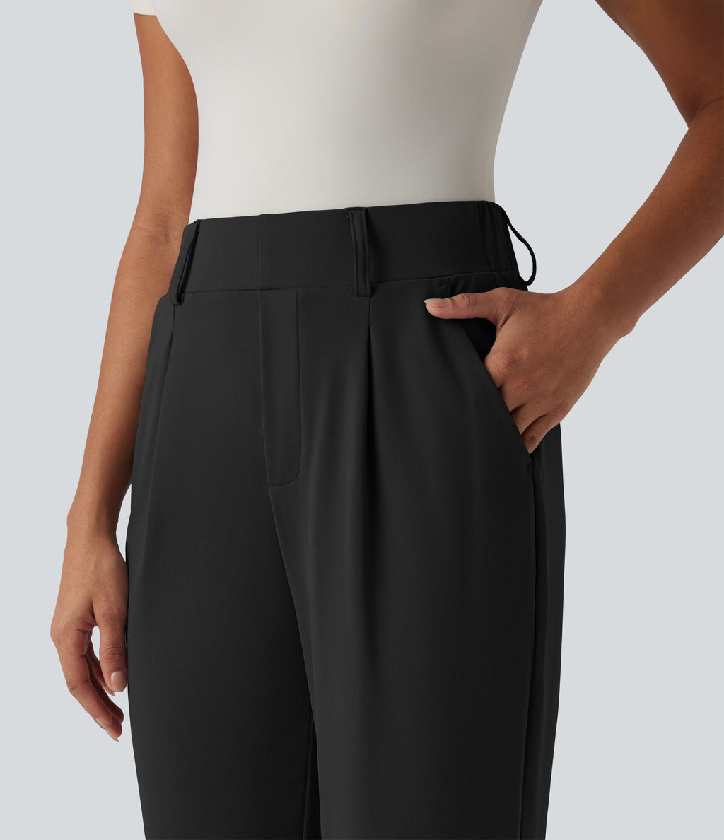 High Waisted Tapered Work Trousers with Pockets — Black — view 4