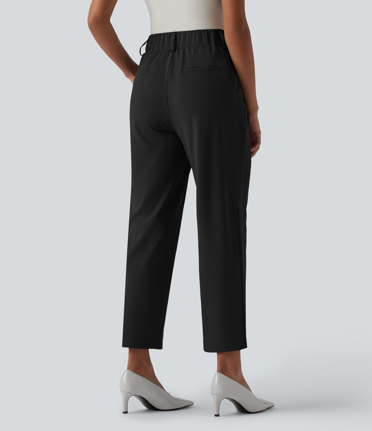 High Waisted Tapered Work Trousers with Pockets — Black — view 2