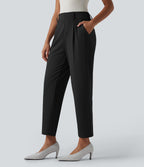 High Waisted Tapered Work Trousers with Pockets — Black — view 3