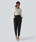 High Waisted Tapered Work Trousers with Pockets — Black — view 7