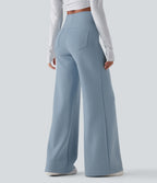 SpacerTek High Waisted Casual Baggy Trousers with Pockets — Ashley Blue — view 2