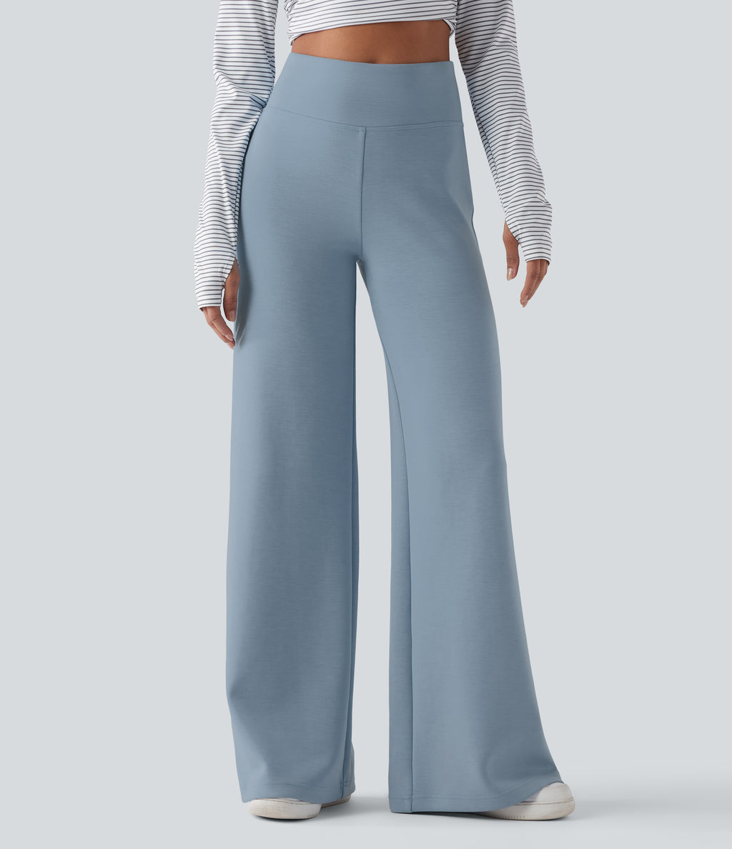 SpacerTek High Waisted Casual Baggy Trousers with Pockets — Ashley Blue — view 3