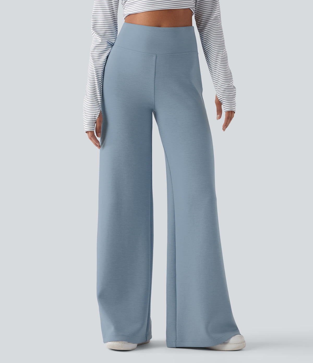 SpacerTek High Waisted Casual Baggy Trousers with Pockets — Ashley Blue — view 3