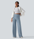 SpacerTek High Waisted Casual Baggy Trousers with Pockets — Ashley Blue — view 6