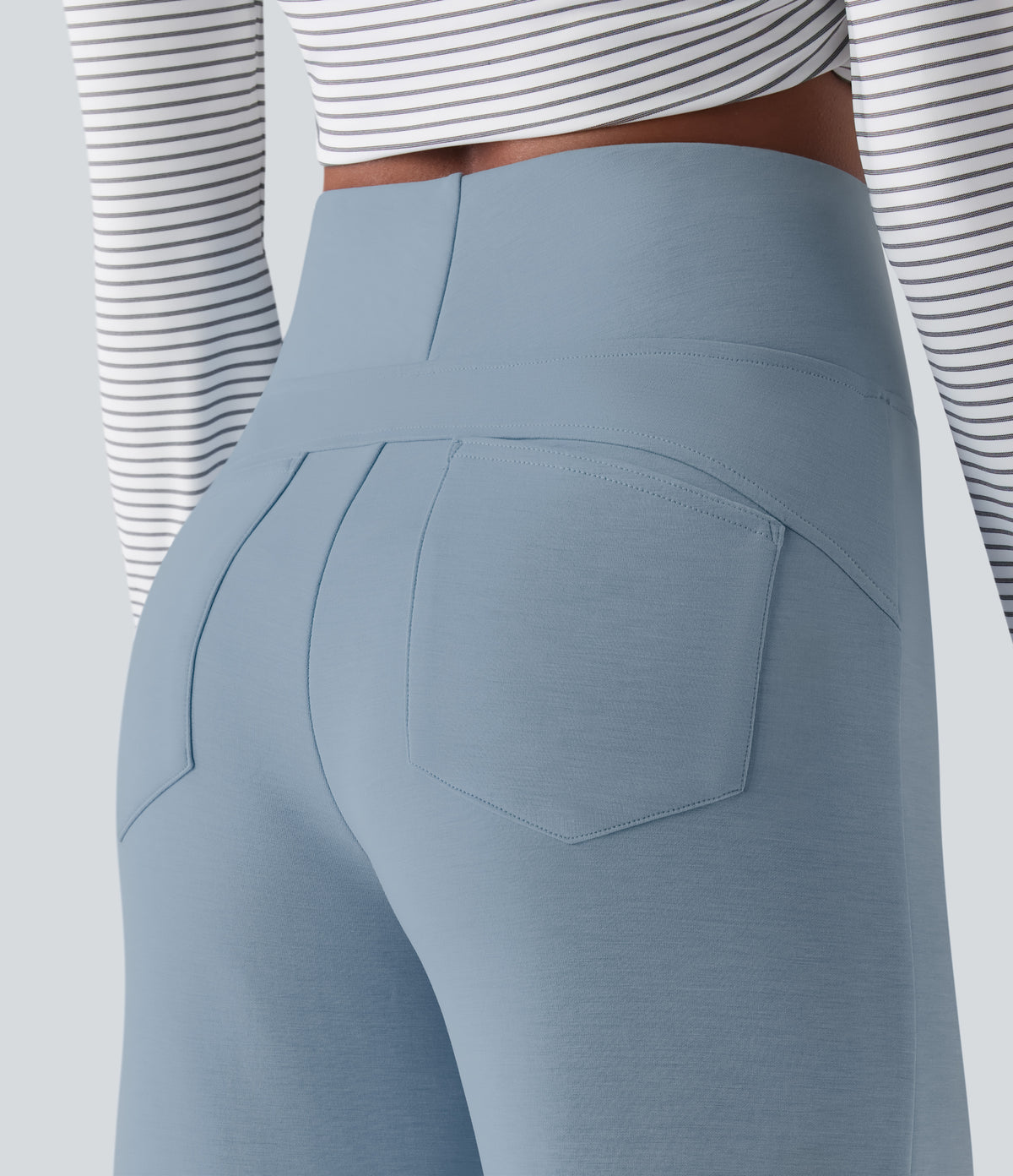 SpacerTek High Waisted Casual Baggy Trousers with Pockets — Ashley Blue — view 4