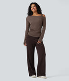 One-Shoulder Long Sleeve Asymmetrical Casual Wool-Blend T-Shirt — Coffee Quartz — view 8
