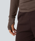 One-Shoulder Long Sleeve Asymmetrical Casual Wool-Blend T-Shirt — Coffee Quartz — view 6