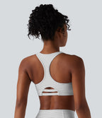 Medium Support Racerback Stripes Training Sports Bra — Zebra Ripple — view 2