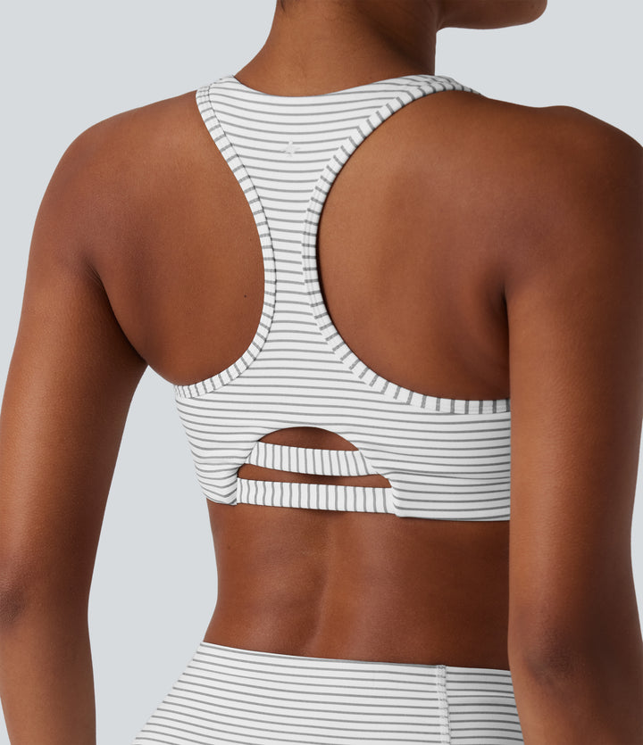 Medium Support Racerback Stripes Training Sports Bra — Zebra Ripple — view 1
