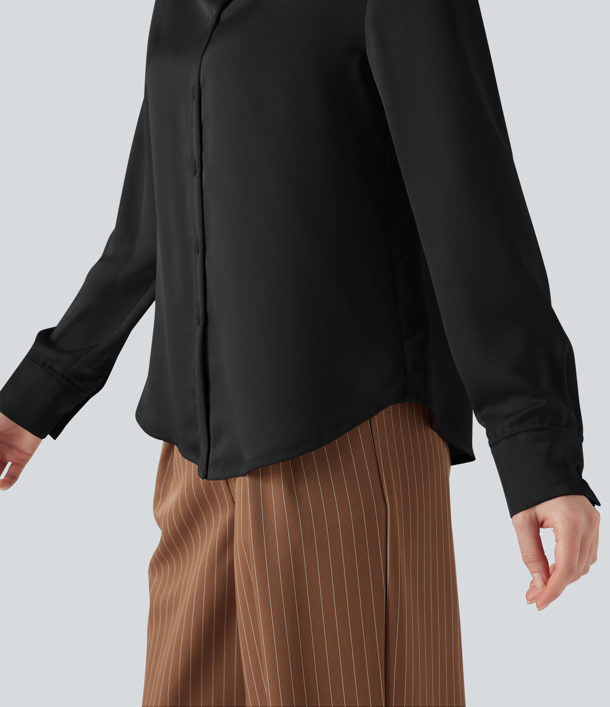 Long Sleeve Satin Work Shirt — Black — view 6