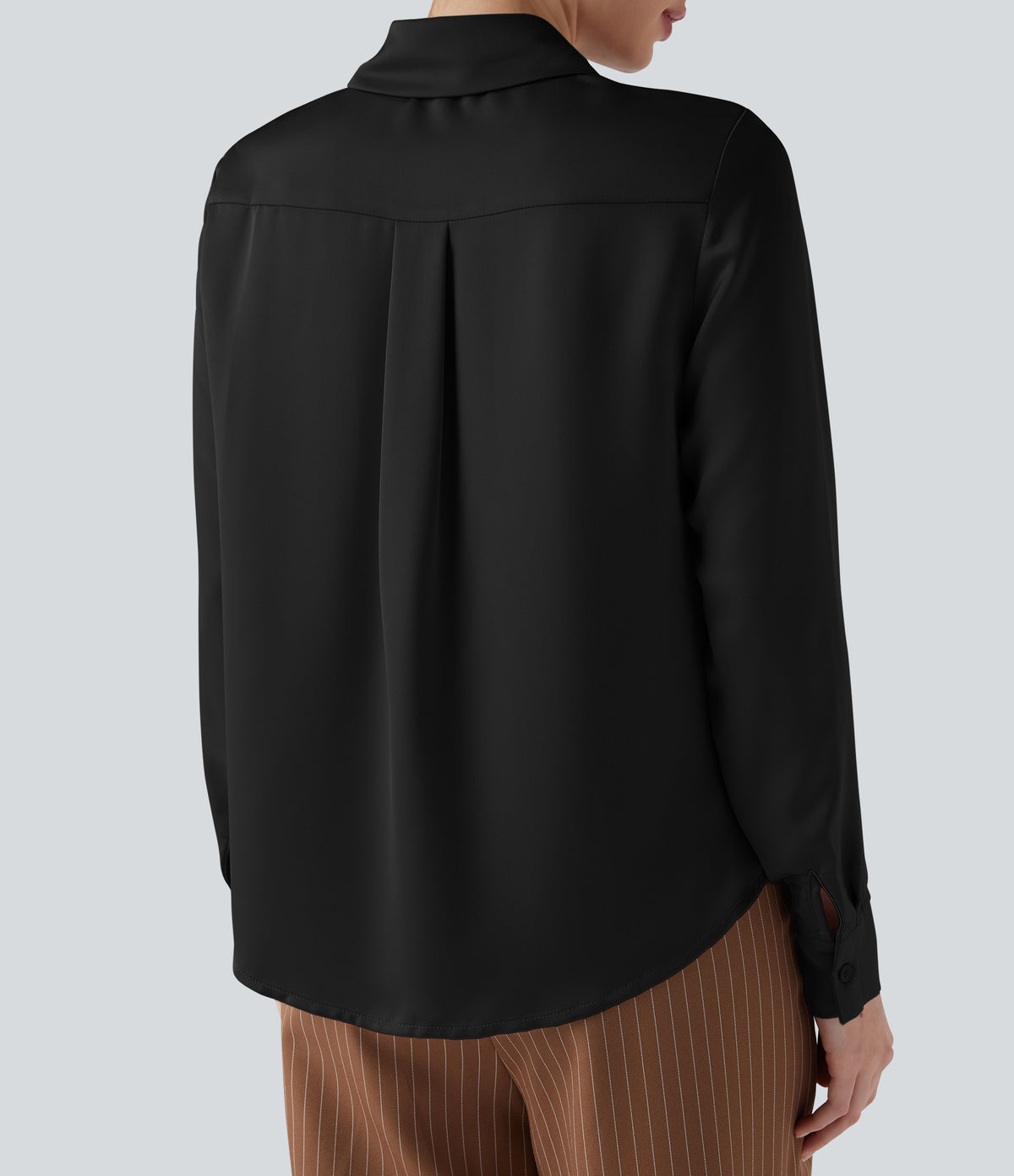 Long Sleeve Satin Work Shirt — Black — view 5
