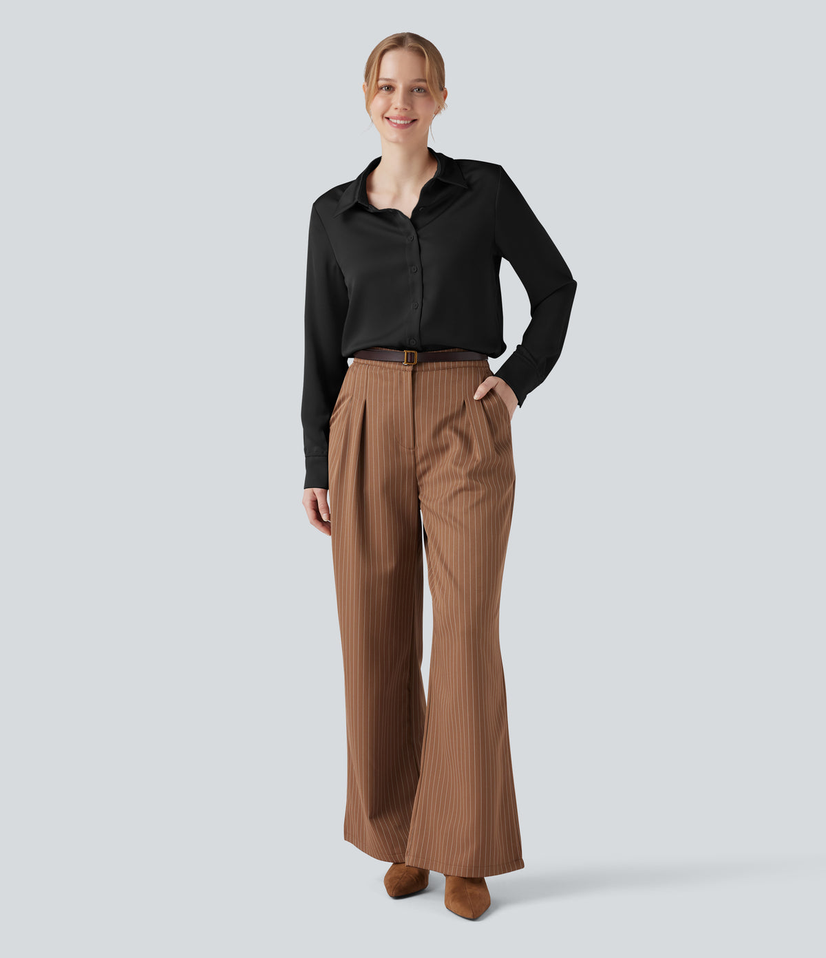 Long Sleeve Satin Work Shirt — Black — view 8