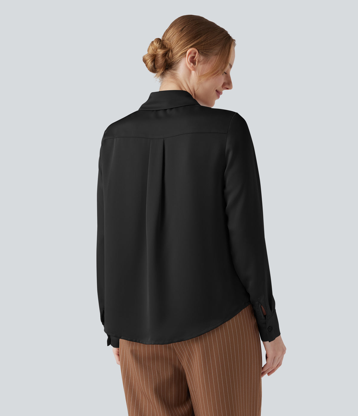 Long Sleeve Satin Work Shirt — Black — view 2