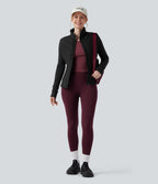 PuffFlex Stand Collar Zipper Long Sleeve Running Quilted Jacket with Pockets — Black — view 6