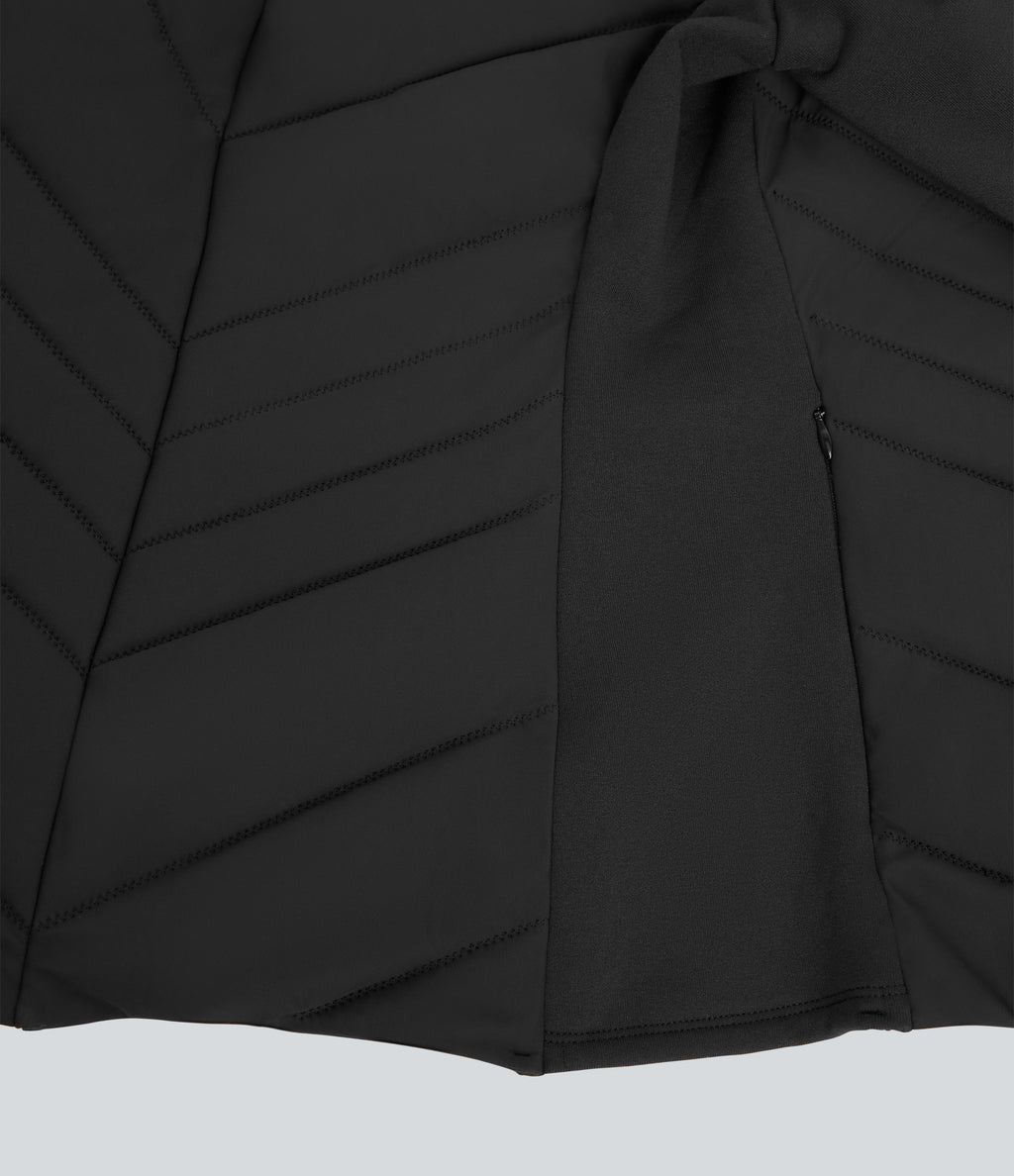 PuffFlex Stand Collar Zipper Long Sleeve Running Quilted Jacket with Pockets — Black — view 7