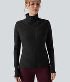 PuffFlex Stand Collar Zipper Long Sleeve Running Quilted Jacket with Pockets — Black — view 4