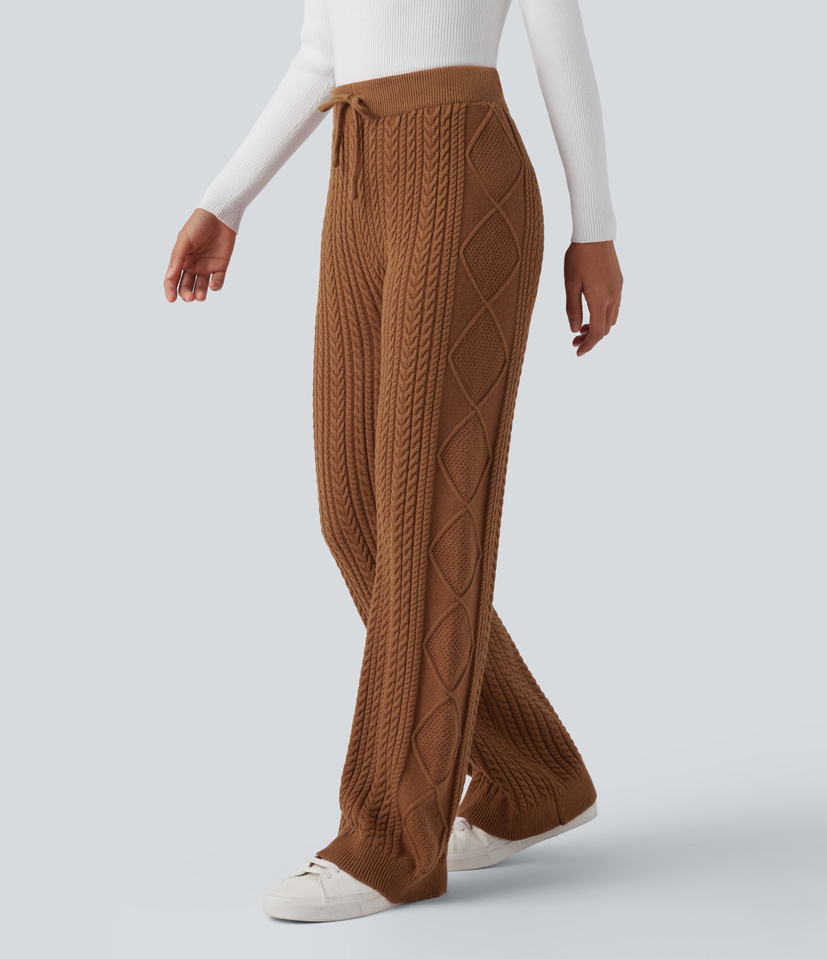 Mid Rise Drawstring Casual Jumper Trousers — Double Shot - Coffee — view 1
