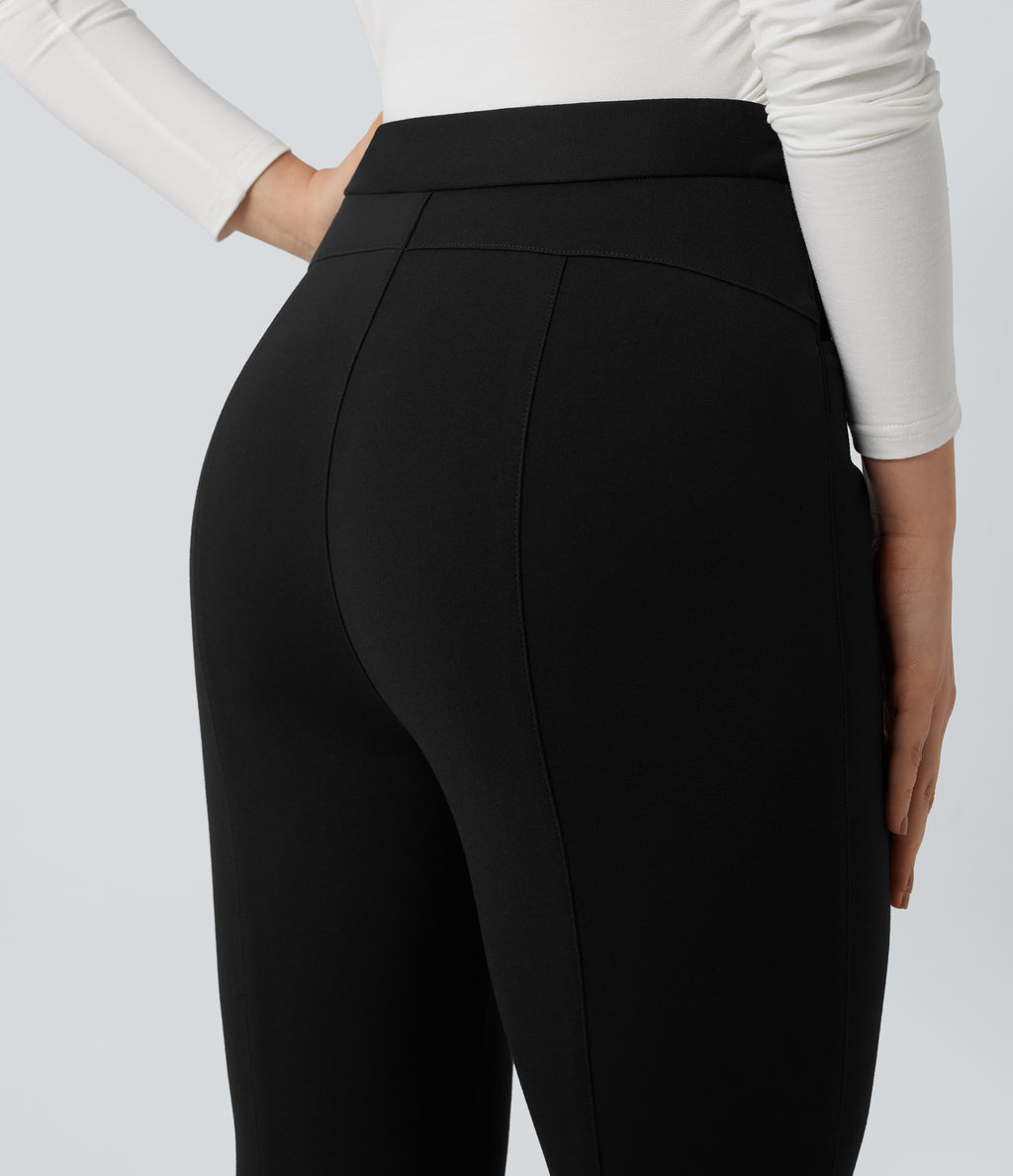 Crossover High Waisted Work Flared Trousers with Pockets — Black — view 5