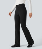 Crossover High Waisted Work Flared Trousers with Pockets — Black — view 1