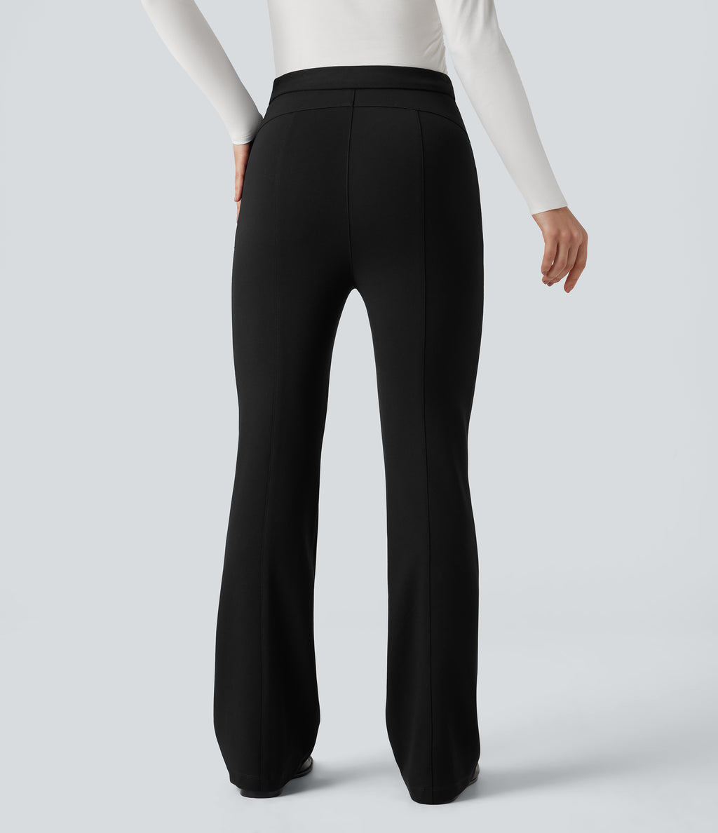 Crossover High Waisted Work Flared Trousers with Pockets — Black — view 2