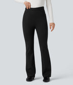 Crossover High Waisted Work Flared Trousers with Pockets — Black — view 3