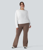 Round Neck Long Sleeve Ruched Yoga Plus Size Sports Top-UPF50+ — White — view 6