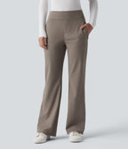 Mid Rise Fleece Work Flared Trousers with Zip Pockets — Walnut — view 3