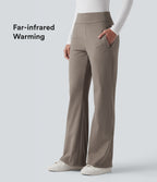 Mid Rise Fleece Work Flared Trousers with Zip Pockets — Walnut — view 1