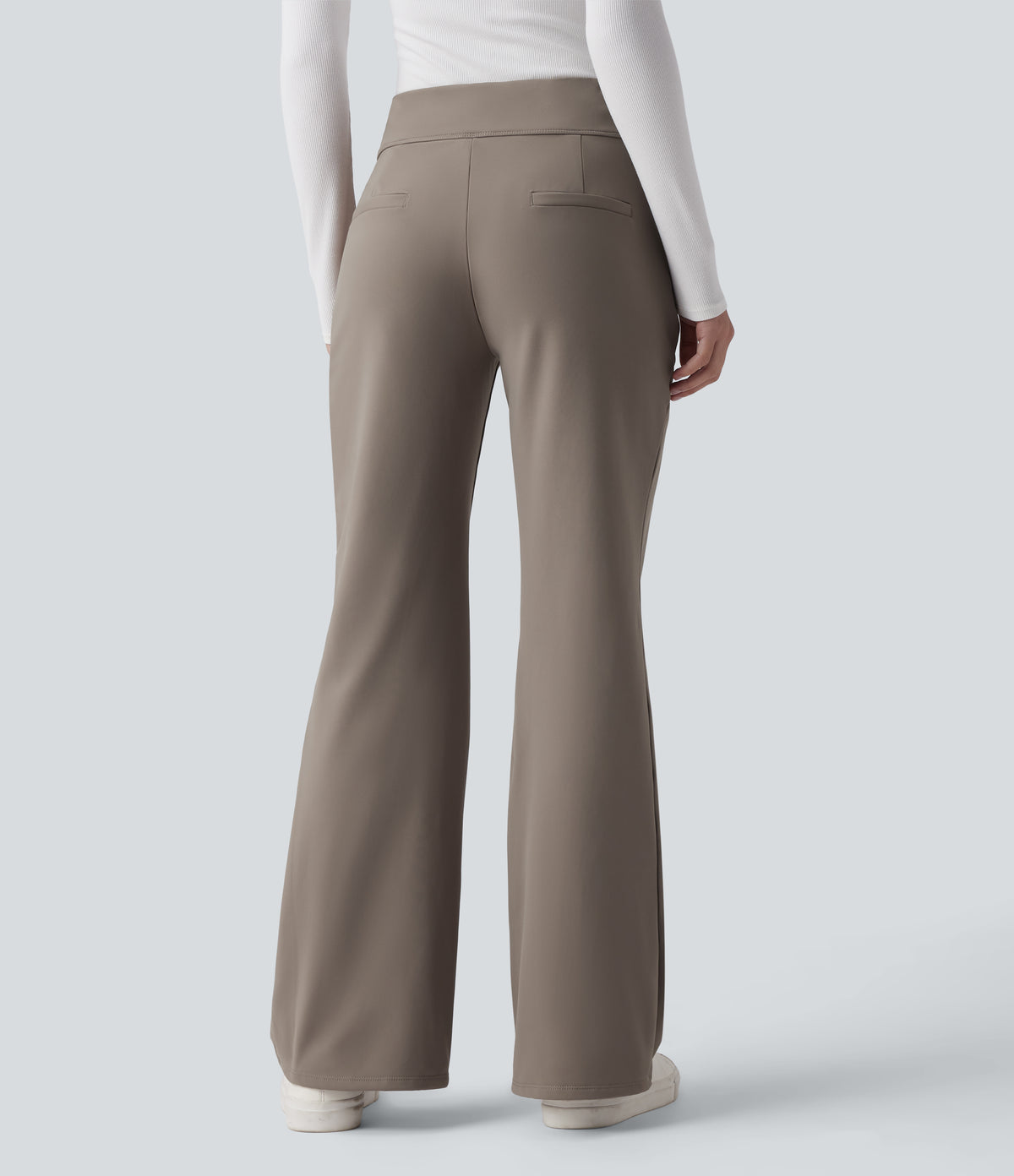 Mid Rise Fleece Work Flared Trousers with Zip Pockets — Walnut — view 2