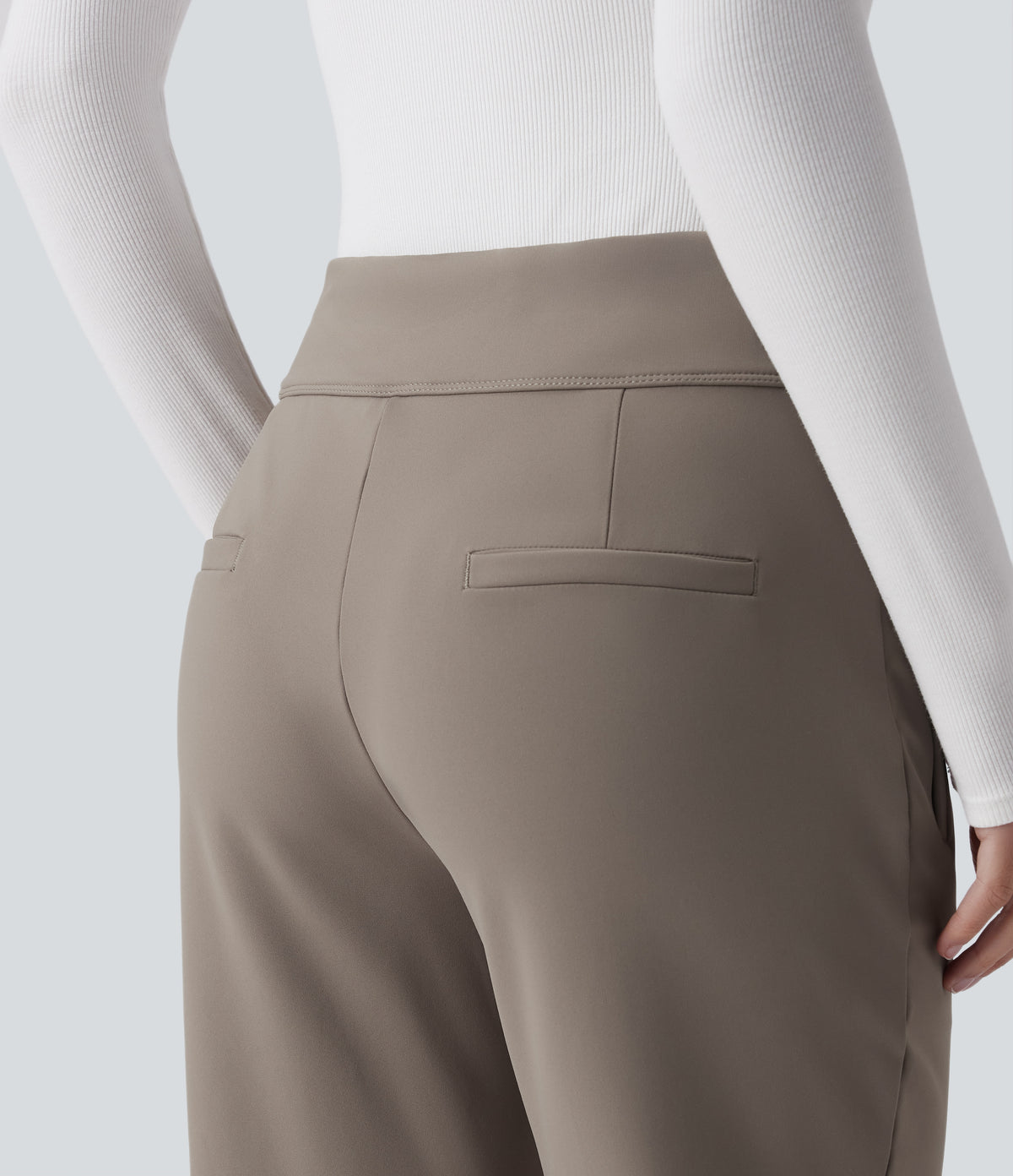 Mid Rise Fleece Work Flared Trousers with Zip Pockets — Walnut — view 5