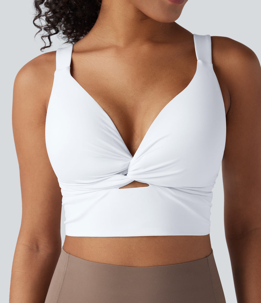 Low Support Push-Up Yoga Sports Bra DD-F Cups — White — view 4