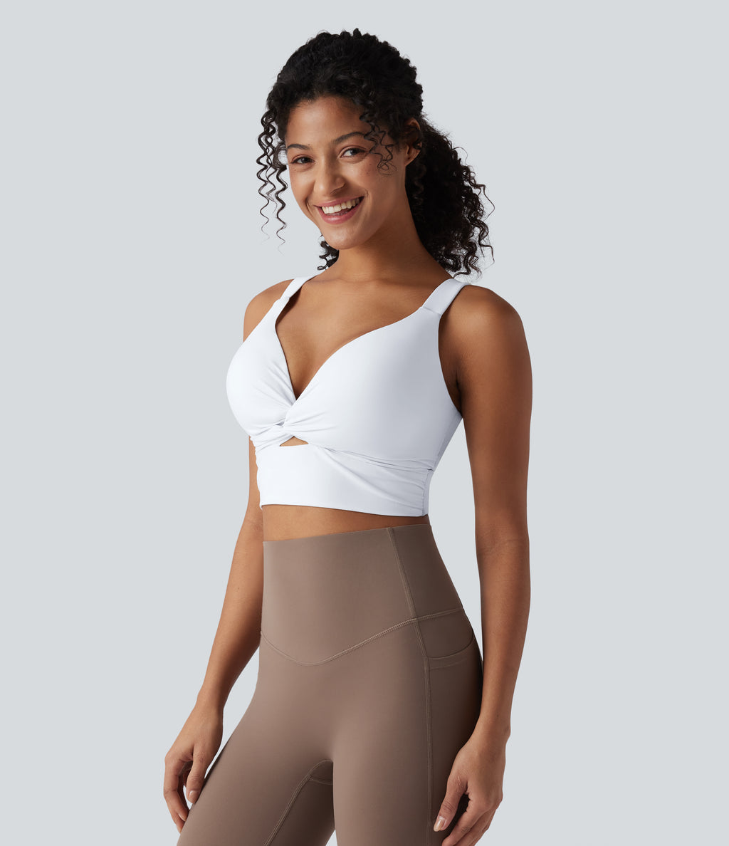 Low Support Push-Up Yoga Sports Bra DD-F Cups — White — view 3
