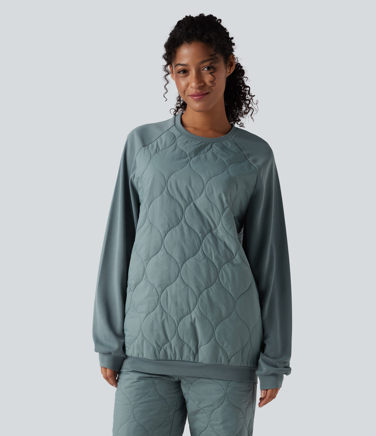 Round Neck Long Sleeve Camping Quilted Sports Sweatshirt — Trellis — view 2