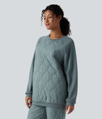 Round Neck Long Sleeve Camping Quilted Sports Sweatshirt — Trellis — view 3