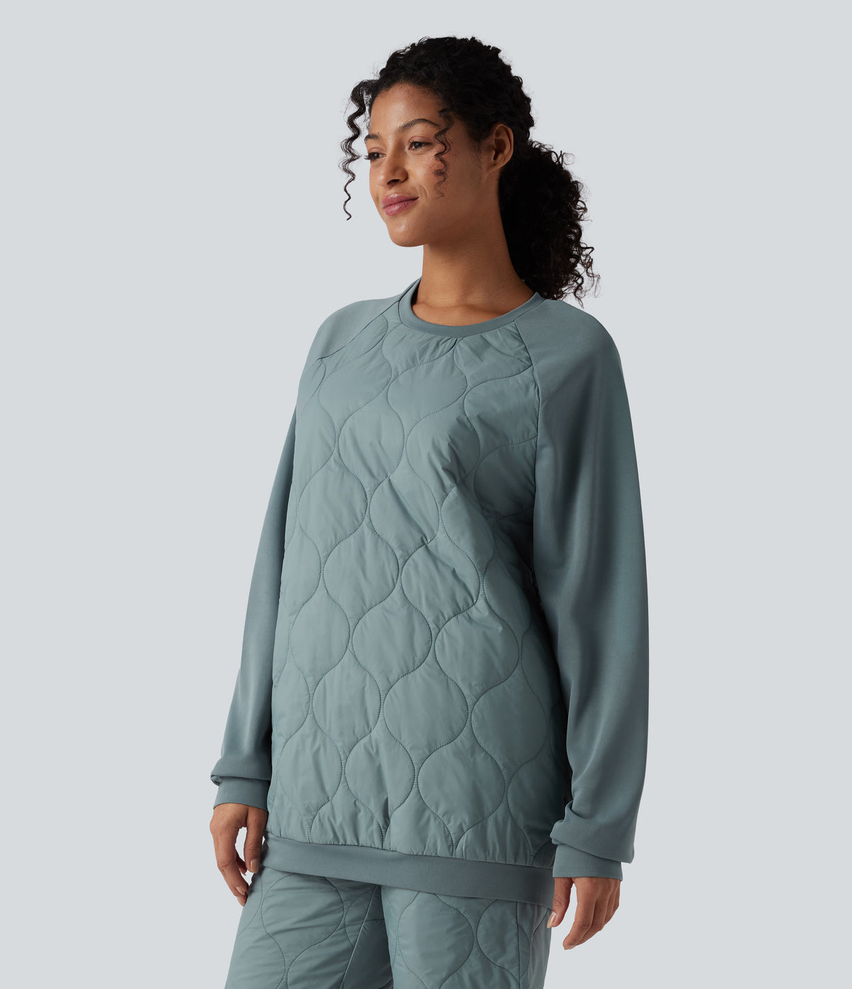 Round Neck Long Sleeve Camping Quilted Sports Sweatshirt — Trellis — view 3