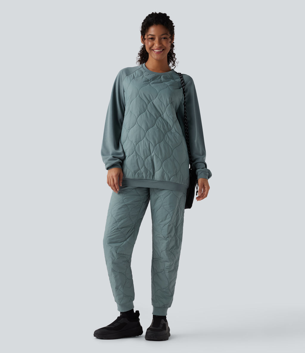 Round Neck Long Sleeve Camping Quilted Sports Sweatshirt — Trellis — view 5