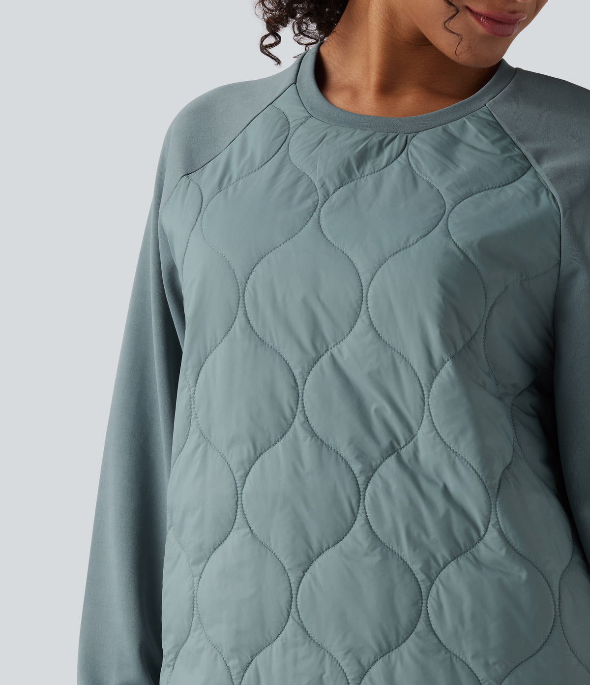 Round Neck Long Sleeve Camping Quilted Sports Sweatshirt — Trellis — view 4