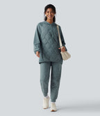 Hooded Drawstring Long Sleeve Camping Quilted Sports Sweatshirt — Trellis — view 5