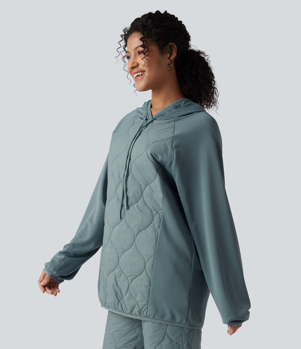 Hooded Drawstring Long Sleeve Camping Quilted Sports Sweatshirt — Trellis — view 3