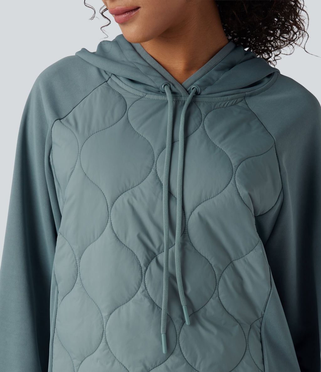 Hooded Drawstring Long Sleeve Camping Quilted Sports Sweatshirt — Trellis — view 4