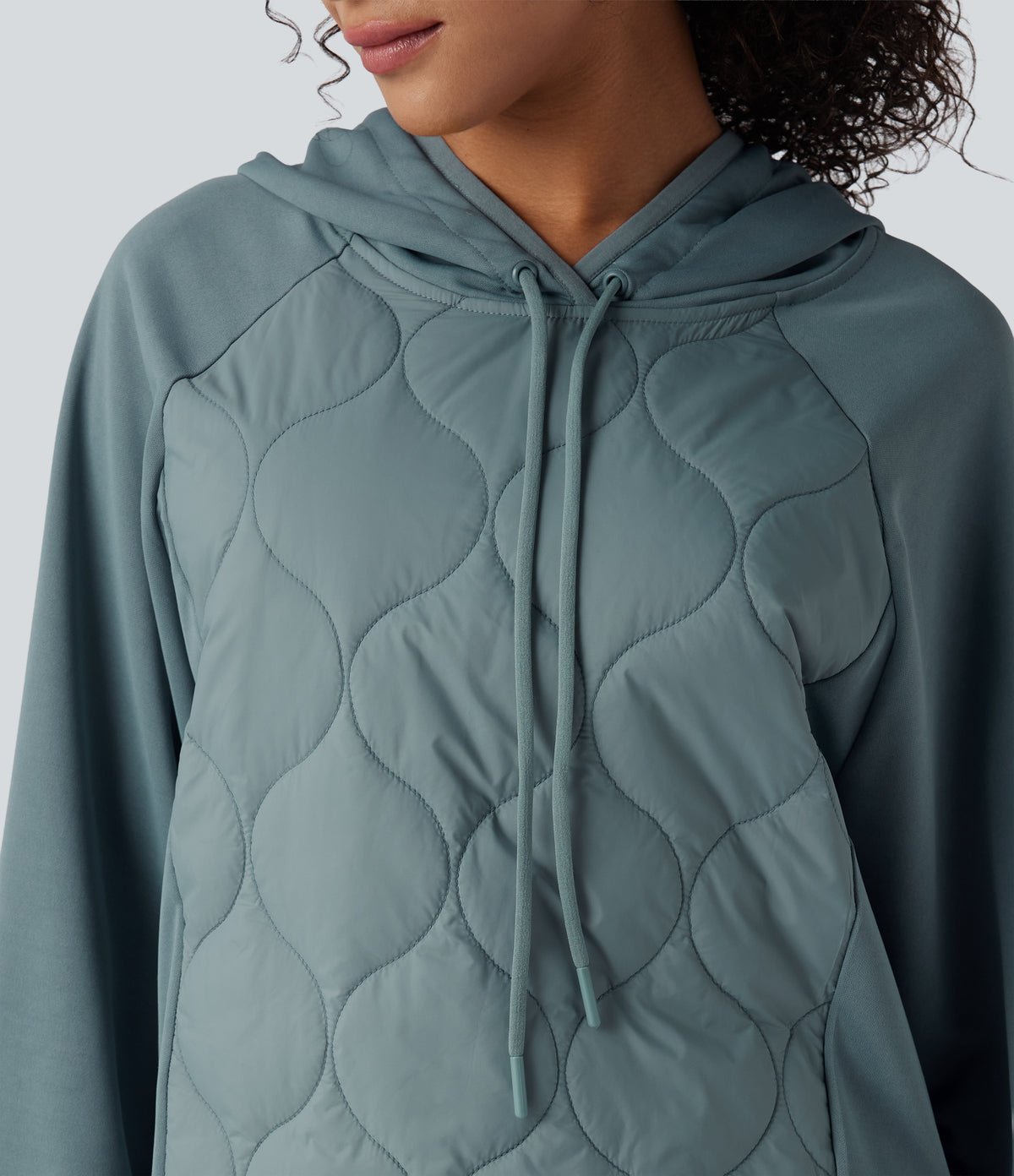 Hooded Drawstring Long Sleeve Camping Quilted Sports Sweatshirt — Trellis — view 4