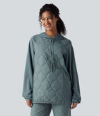 Hooded Drawstring Long Sleeve Camping Quilted Sports Sweatshirt — Trellis — view 1